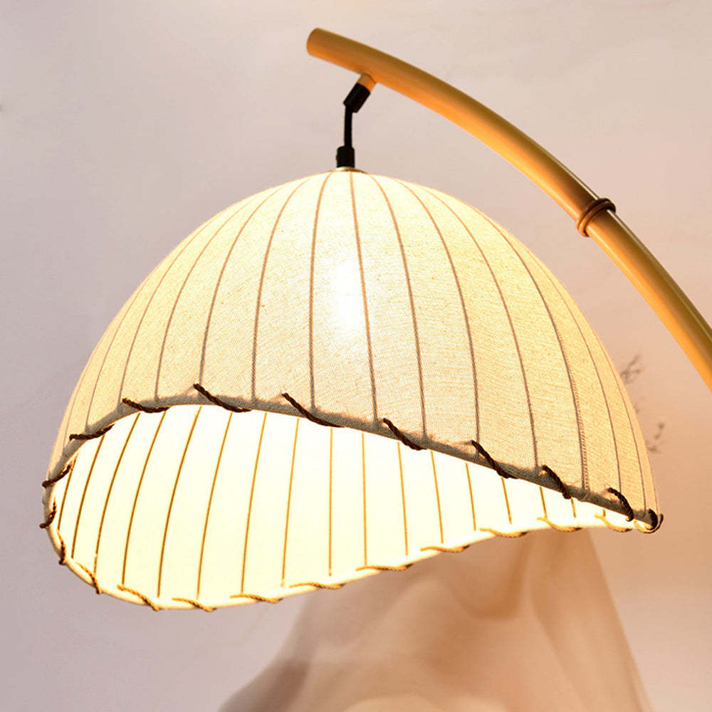 Ozawa floor lamp: fabric shade and bamboo style arm.