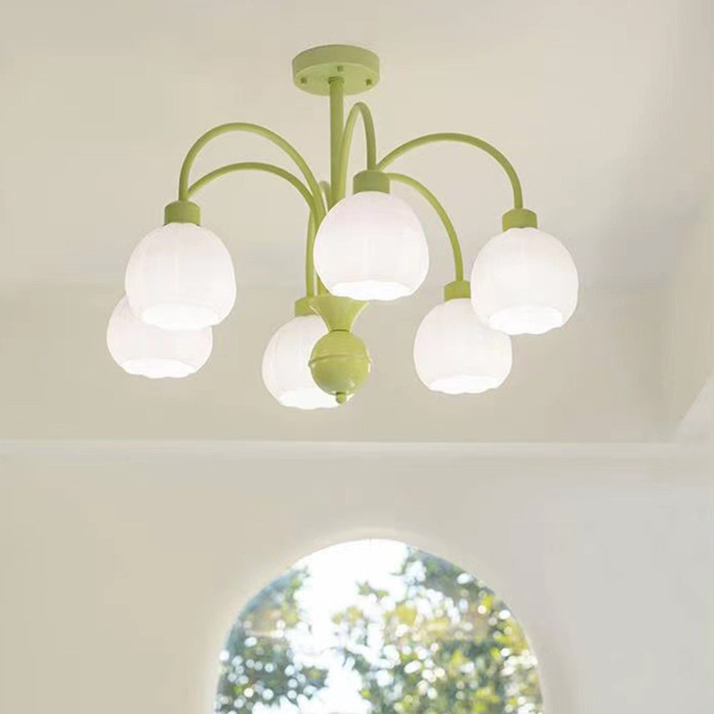 Green Lily Pumpkin Ceiling Light Fixture Lily Modern Pumpkin Metal Flush-Mount Ceiling Light