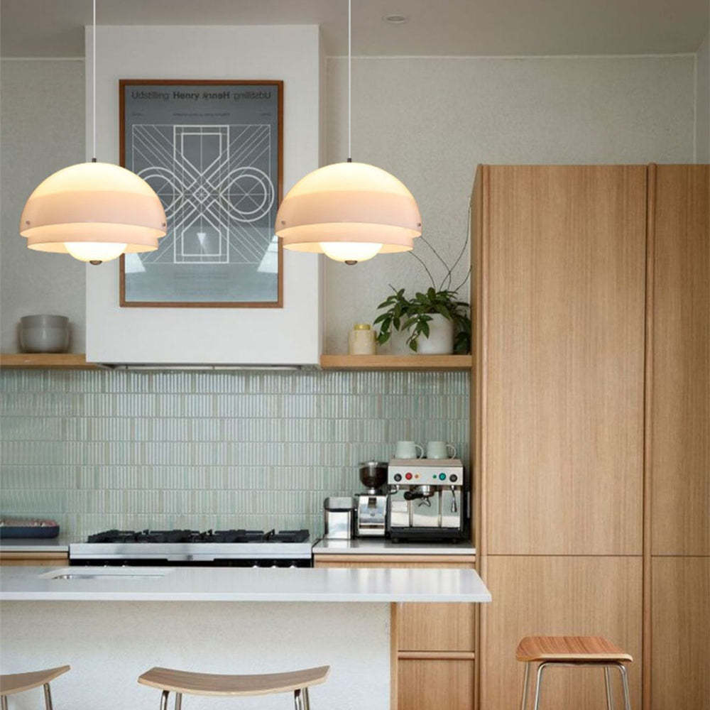 Bauhaus Nordic pendant lights over kitchen island