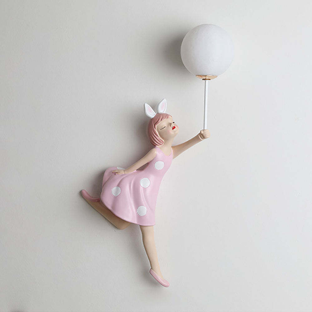 Pink Children's Wall Lamp - Girl with Balloon Design