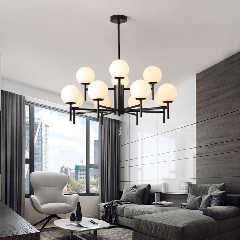 Modern black chandelier in living room