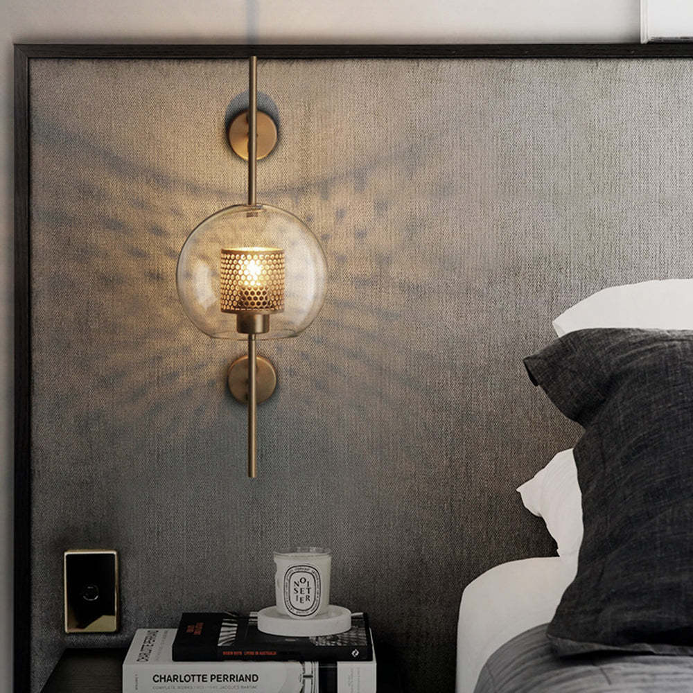 Oneal industrial wall lamp illuminating a bedroom