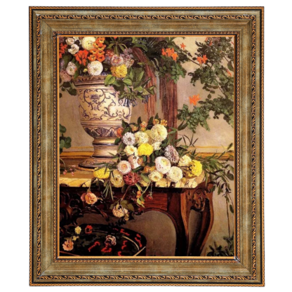 Floral still life painting reproduction in decorative frame