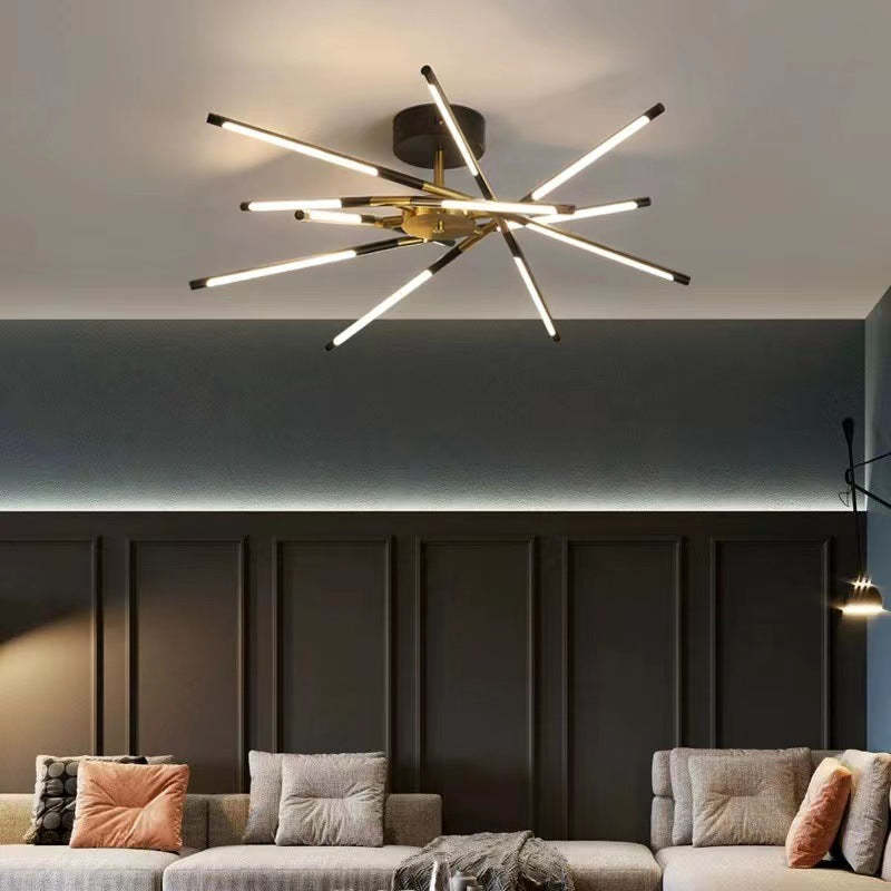 Modern starburst ceiling light in a living room