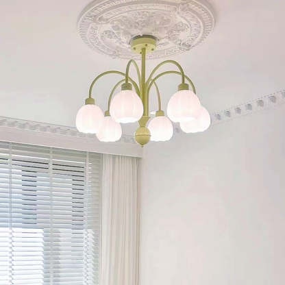 Green Lily Pumpkin Ceiling Light in Bedroom Lily Modern Pumpkin Metal Flush-Mount Ceiling Light