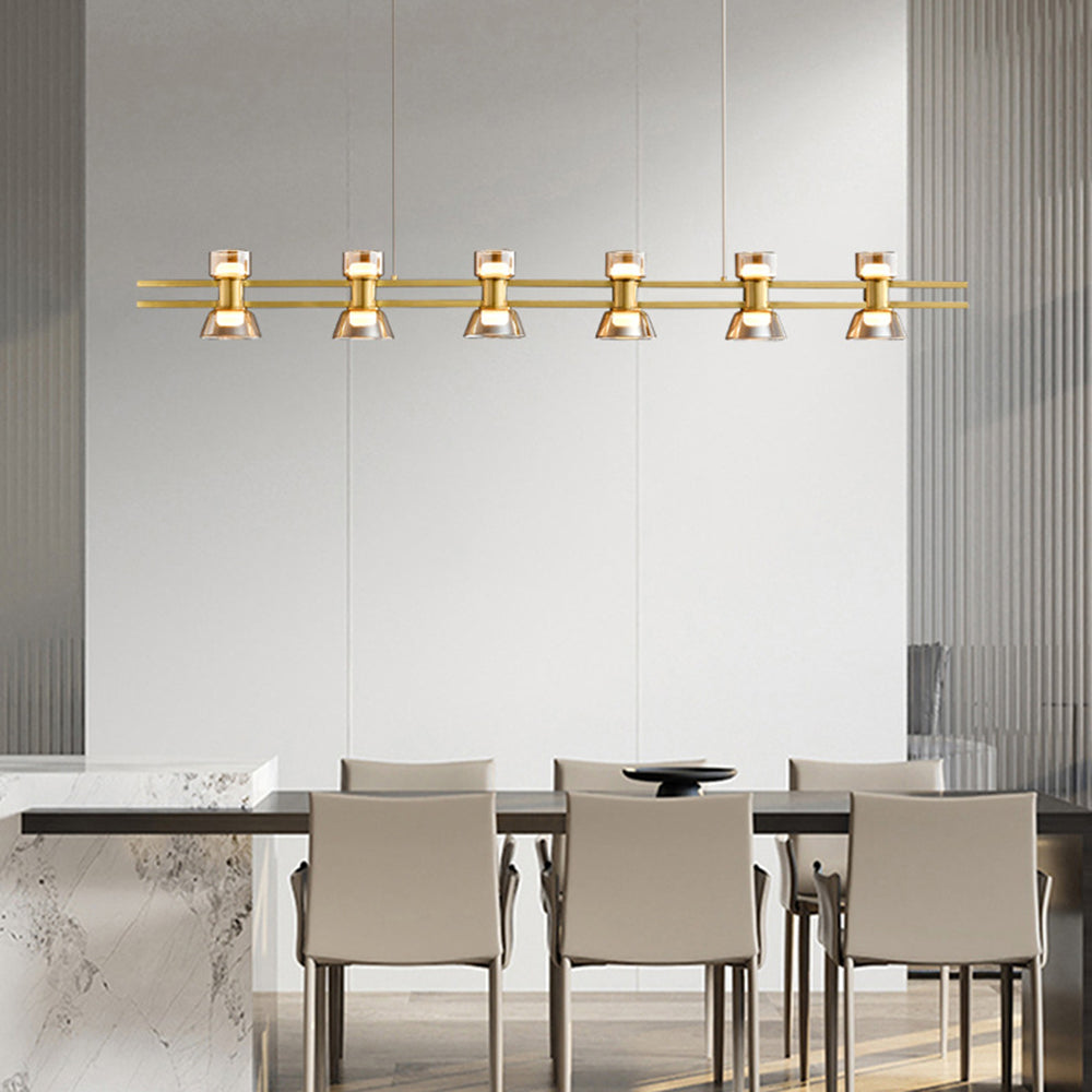 Golden Evette Linear Pendant Lamp over dining table