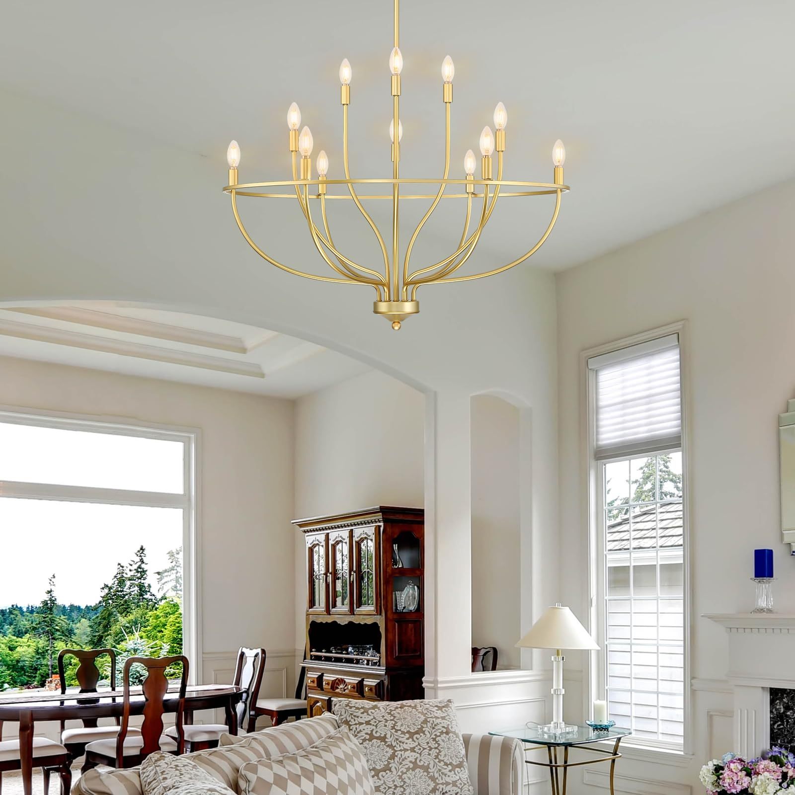 Champagne Silva Chandelier in a Luxurious Living Room