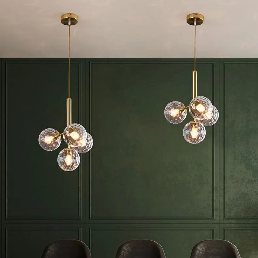 Modern bubble pendant lights in dining room