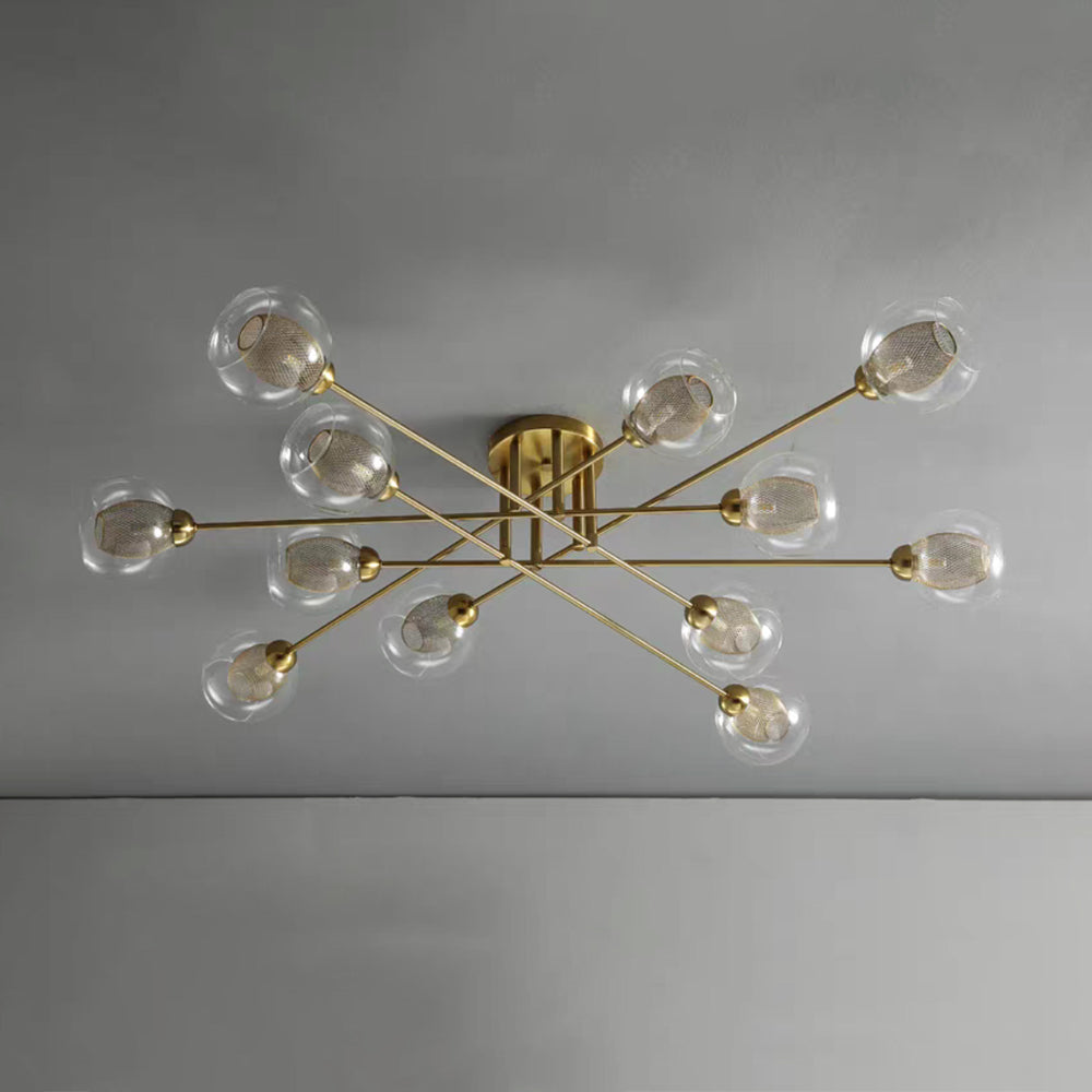 Valentina Chandelier, glass globe ceiling light with brass fixture