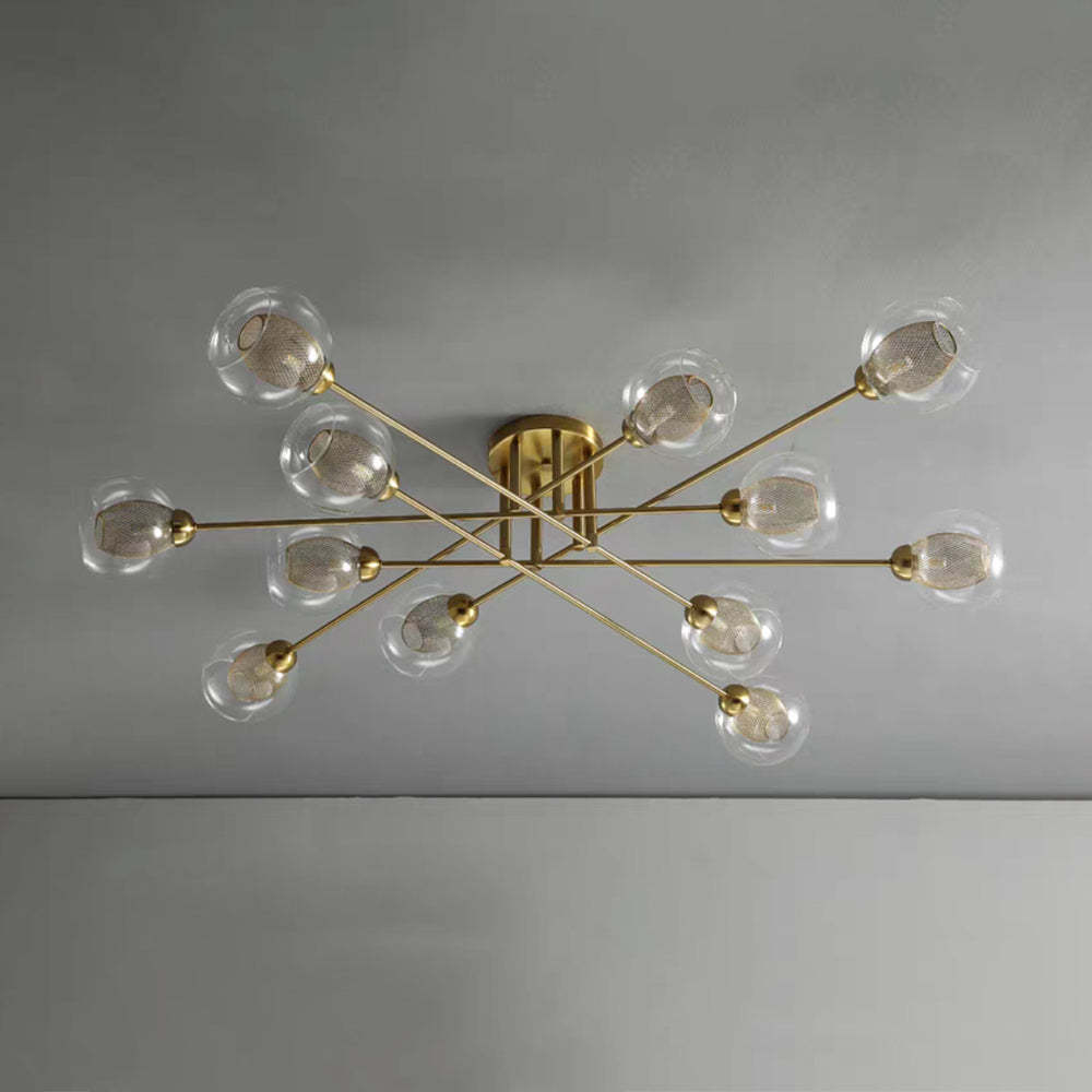 Valentina Chandelier, glass globe ceiling light with brass fixture