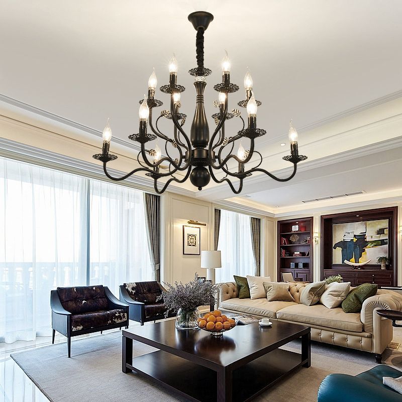 Black Marilyn chandelier illuminating living room