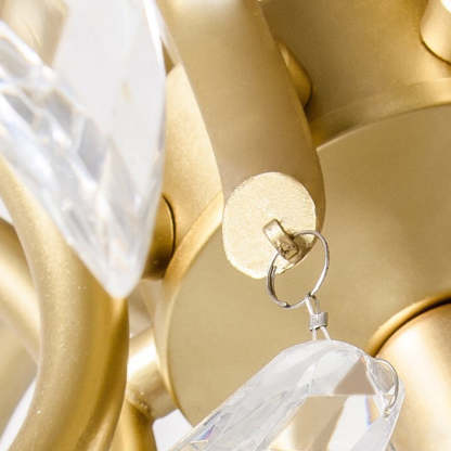 Marilyn chandelier detail: gold metal and crystal accents