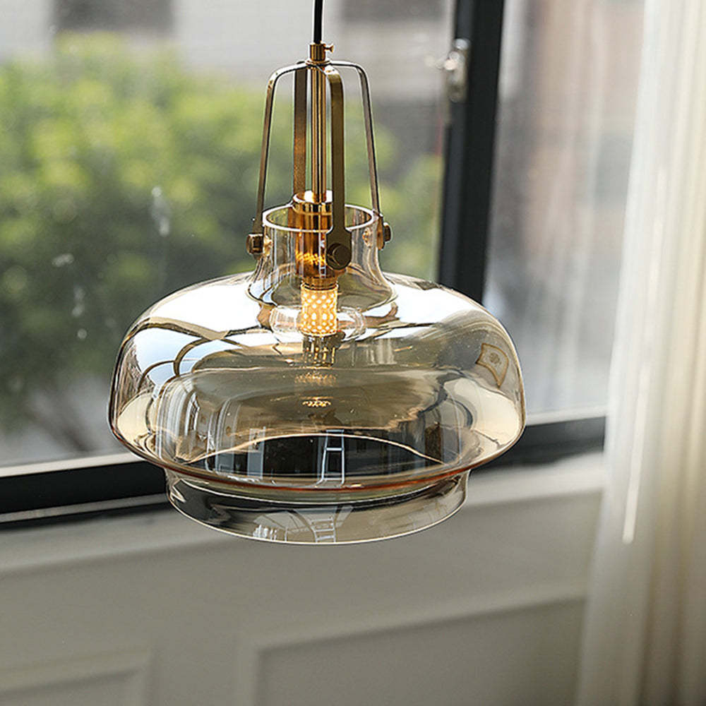 Hailie Modern Pendant Light with amber glass shade