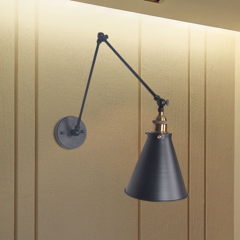 Brady Wall Lamp - Adjustable Black Conical Shade