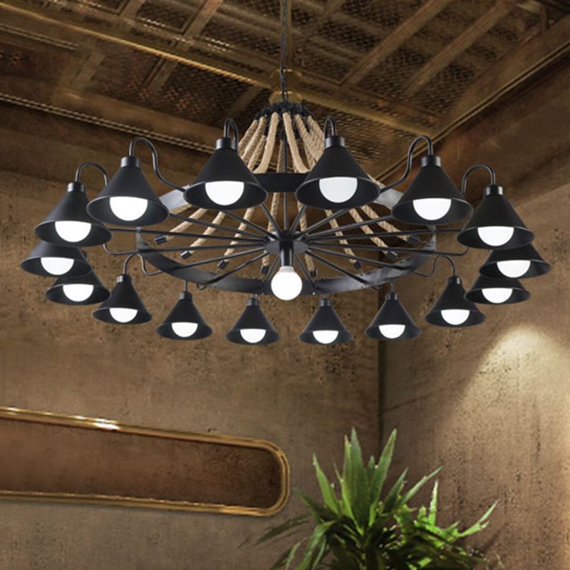 Epoch Industrial Chandelier with Rope Detail, Metal Fixture