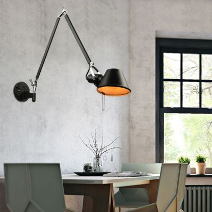Black Brady Adjustable Wall Lamp in Bedroom, Las Sola Lighting