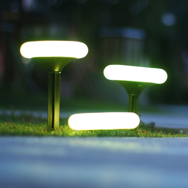 Outdoor illuminated ground lights in garden at night