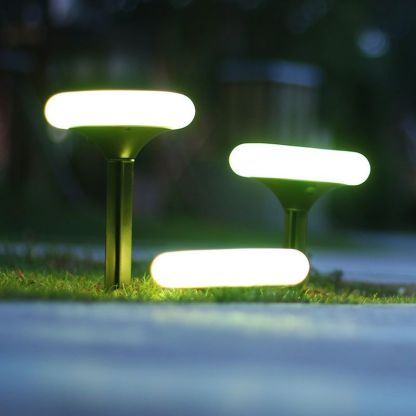 Outdoor illuminated ground lights in garden at night