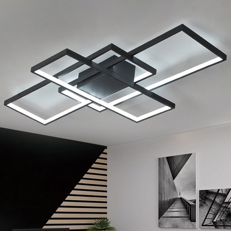 Bouvet black metal flush mount. Modern rectangular ceiling light.