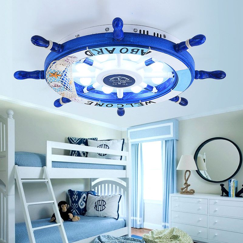 Quinn rudder ceiling light in a child's bedroom, featuring 'Welcome Aboard'