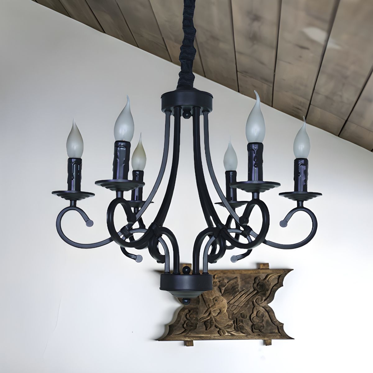 Black metal candle chandelier for living and dining spaces