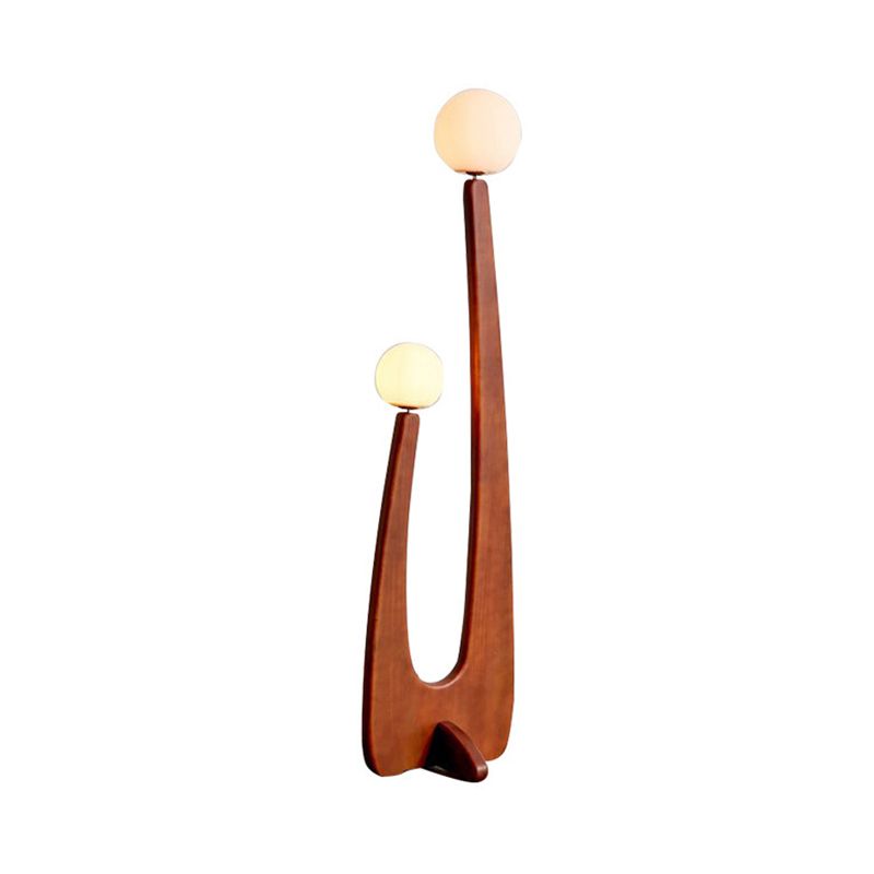 Avi Vintage Wood Floor Lamp with 2 Glass Orb Lights