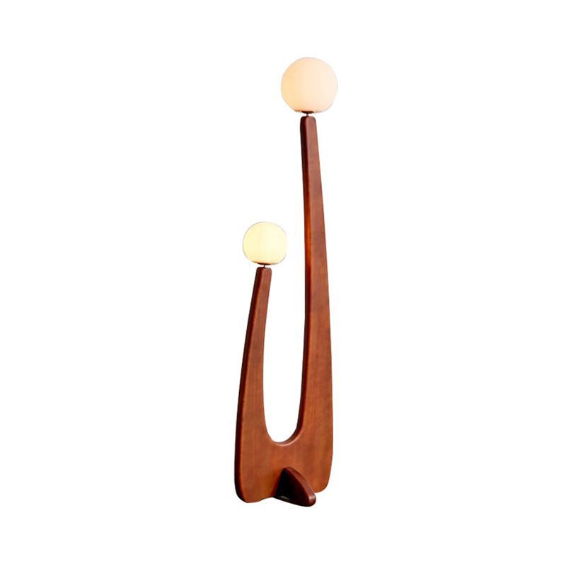 Avi Vintage Wood Floor Lamp with 2 Glass Orb Lights