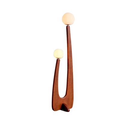 Avi Vintage Wood Floor Lamp with 2 Glass Orb Lights