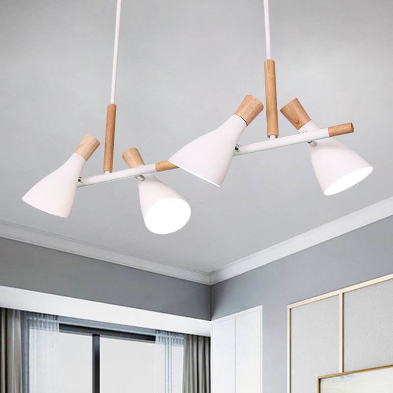 White Morandi pendant light with wood accents, for living room
