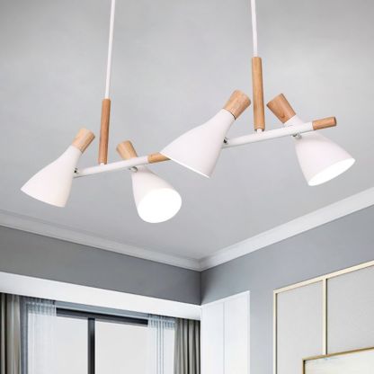 White Morandi pendant light with wood accents, for living room