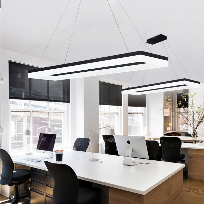Modern Rectangular LED Pendant Light in Office Space