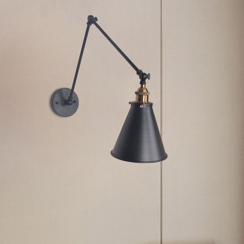 Brady Wall Lamp - Black Conical Shade, Adjustable Arm