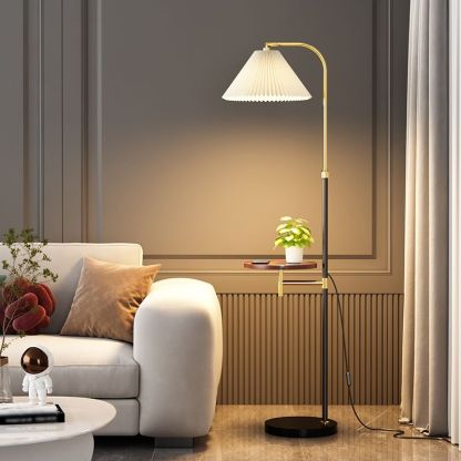 Ozawa Pleated Metal Floor Lamp With Shelves -