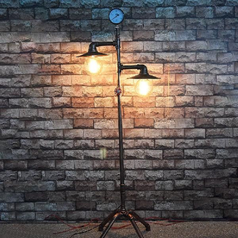 Retro floor lamp, antique bronze metal pipe design