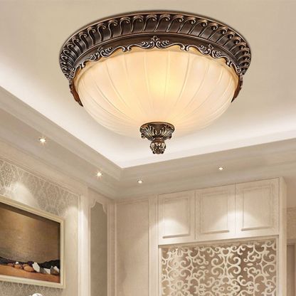 Retro bronze glass flush mount ceiling light