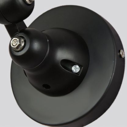 Close up of black Brady metal wall lamp.