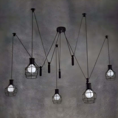 Industrial caged pendant light with 5 heads