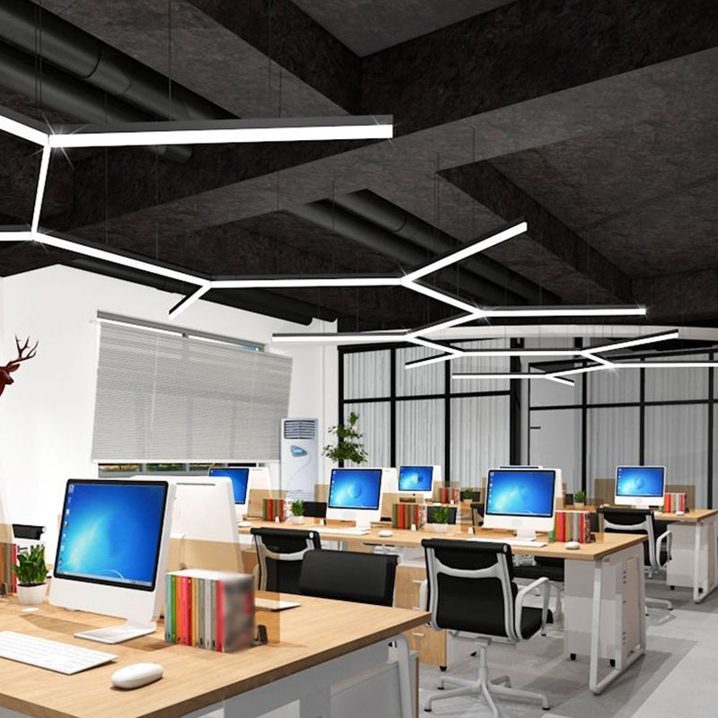 Office with Edge linear pendant lights. Modern lighting solution.