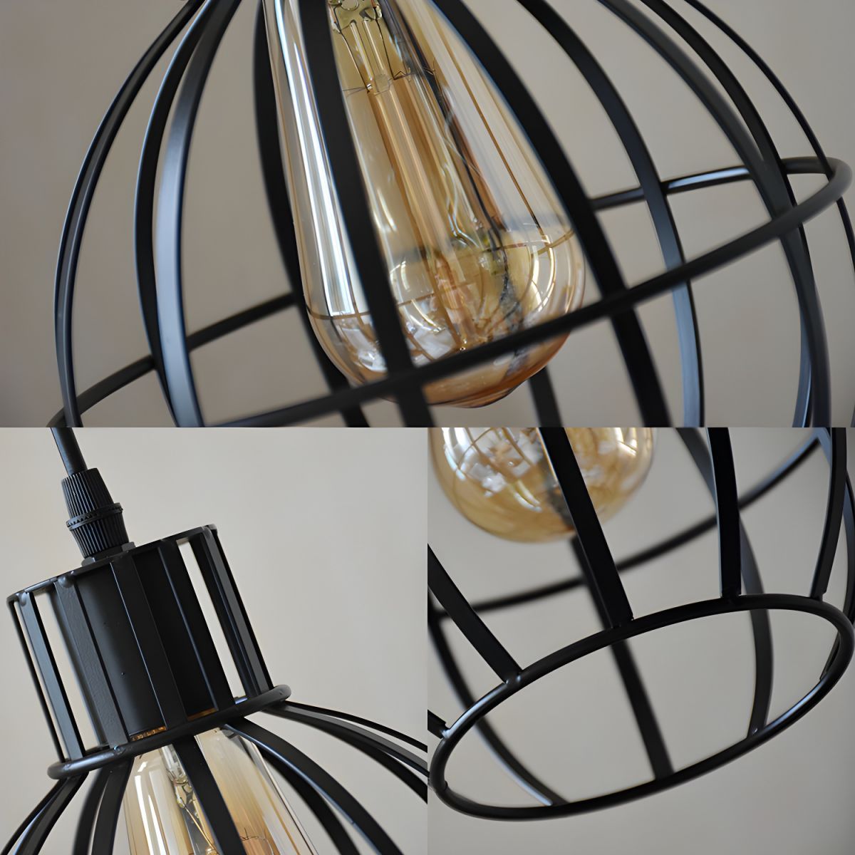 Alessio Black Metal Cage Pendant Lighting Fixture
