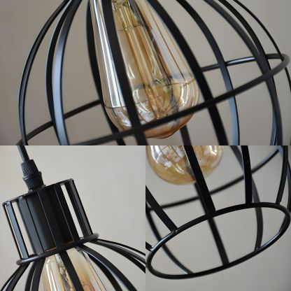 Alessio Black Metal Cage Pendant Lighting Fixture