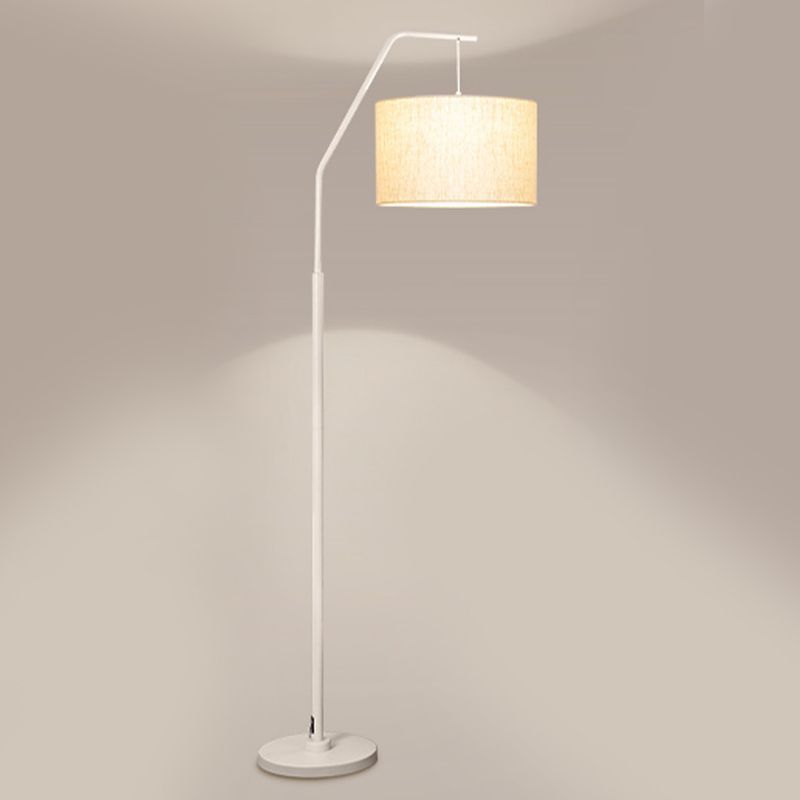 Eryn Cylinder Floor Lamp: White metal and fabric shade