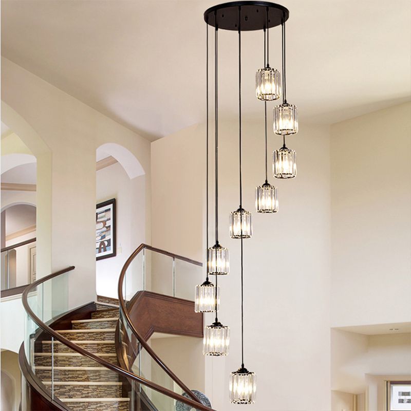 Kristy Modern Chandelier over Staircase, Metal and Glass