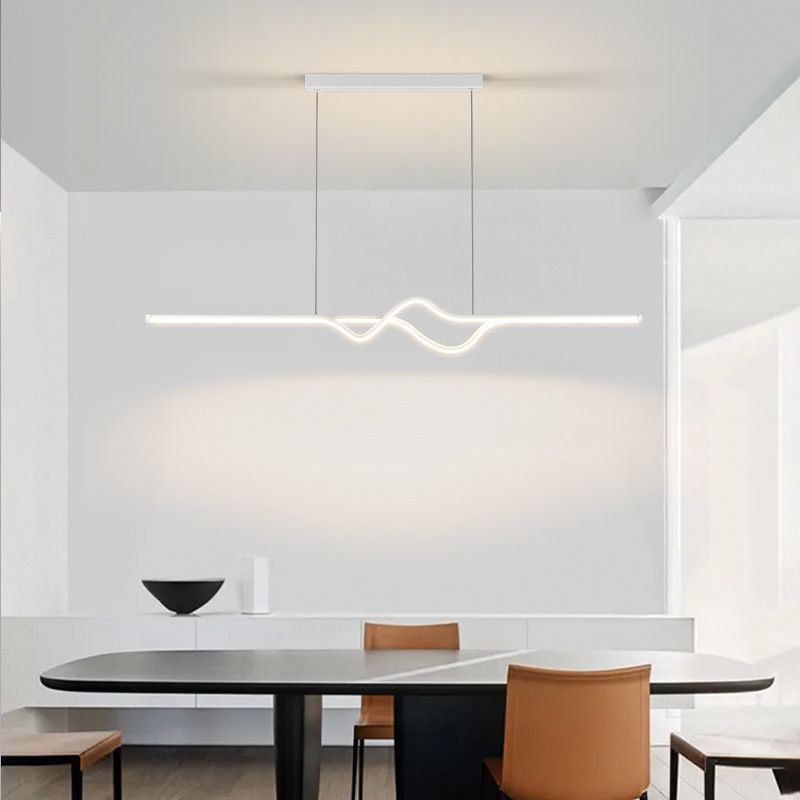White Louise Modern Linear Pendant Light over dining table
