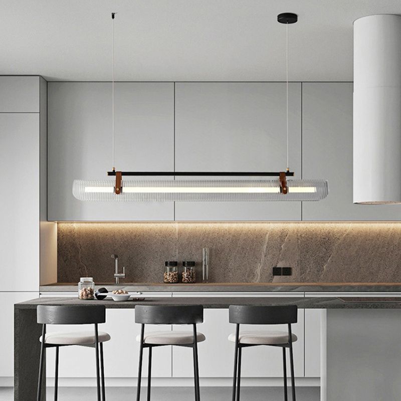 Modern linear Edge pendant light over kitchen island