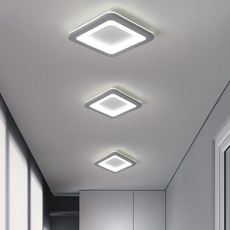 Modern hallway with Quinn flush mount ceiling lights, gray finish