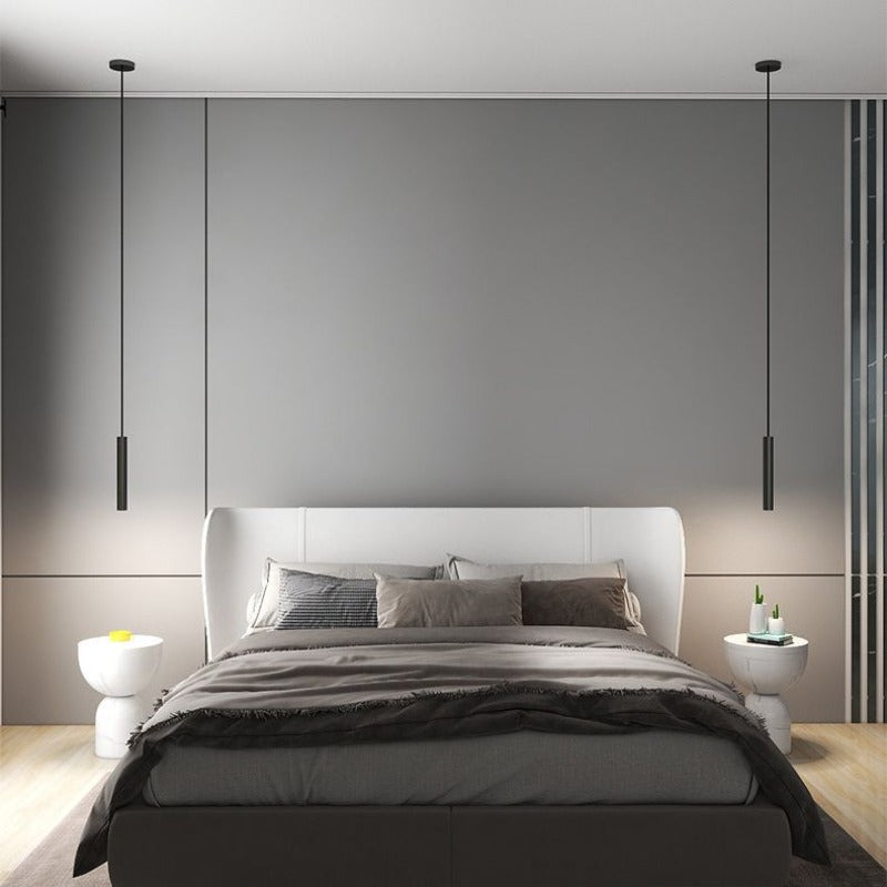 Modern bedroom interior with Sanna pendant lights and bed