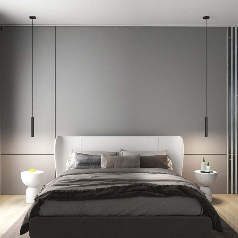 Modern bedroom interior with Sanna pendant lights and bed