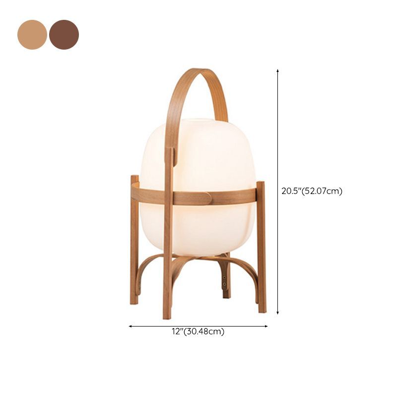 Ozawa Wood and Glass Lantern Floor Lamp with handle, detailed dimensions
