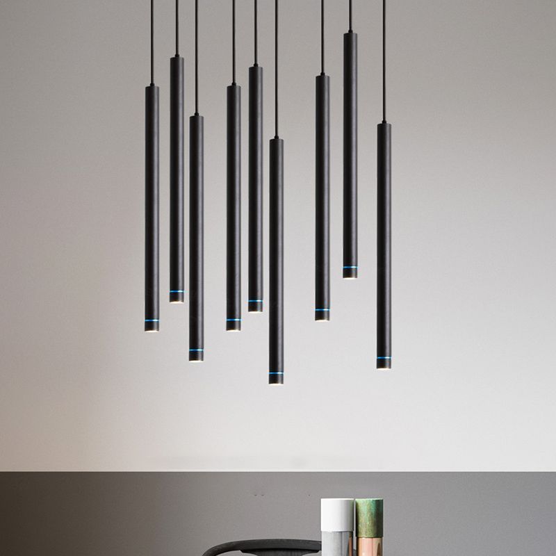 Black cylinder pendant lights, Edge style.