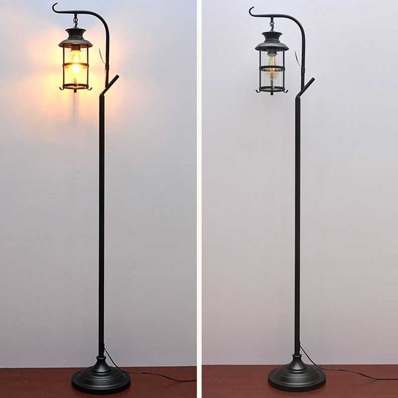 Alessio Retro Lantern Floor Lamp - Black Metal & Glass